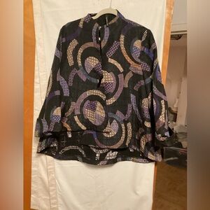 Lagan look ,boho artsy pattern blouse high low I C by Connie K SZ Xl